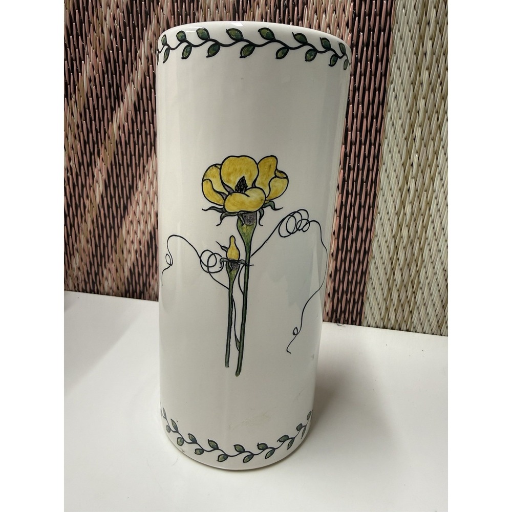 Vintage Portugal Flower Vase Estrella de Conimbrica Floral Hand Painted A Relvas